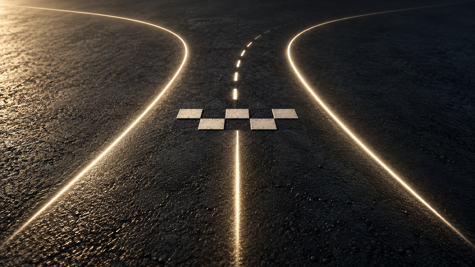 AI-generated conceptual illustration of checkered tiles and interrupted light traces representing lost practice time; no actual circuit depicted.
